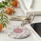 Elegant Cream Rozen Floral Monogram en naam Sleutelhanger (Zijkant)