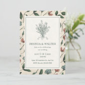 Elegant Cream Rustic Wildflower Sketch Wedding  Kaart (Staand voorkant)