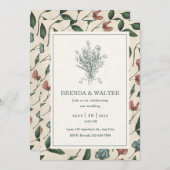 Elegant Cream Rustic Wildflower Sketch Wedding  Kaart (Voorkant / Achterkant)