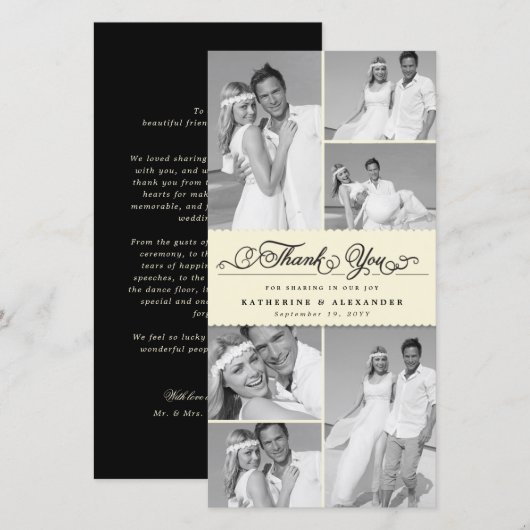 Elegant Cream Scalloped Band 6 Photo Chic Wedding Bedankkaart (Voorkant / Achterkant)