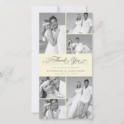 Elegant Cream Scalloped Band 6 Photo Chic Wedding Bedankkaart (Voorkant)