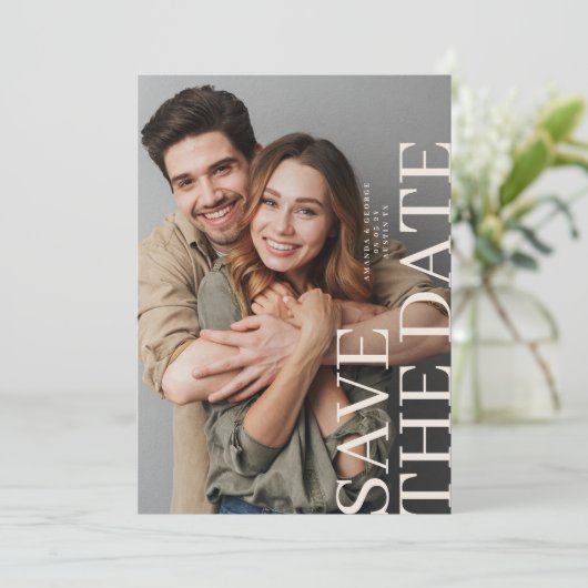 Elegant Cream Script 2 Fotobruiloft Save The Date (Staand voorkant)