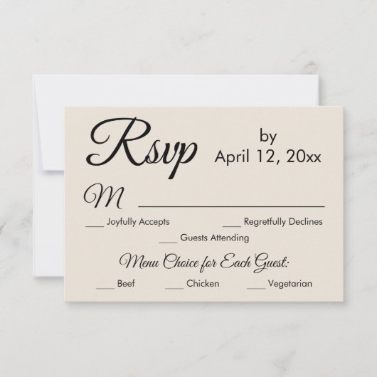 Elegant Cream Script Menu Keuze Bruiloft RSVP (Voorkant)