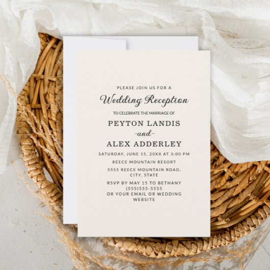 Elegant Cream Simple Moderne Weddenschap Reception Kaart
