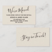 Elegant, Cream Typography "We have Moved" Card Visitekaartje (Voorkant / Achterkant)