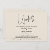 Elegant Cream Uitgestelde Wedding Update Kaart (Voorkant / Achterkant)