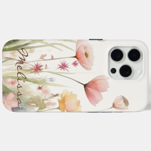 Elegant Cream Waterverf Spring Wildflower Case-Mate iPhone Case (Achterkant (horizontaal))