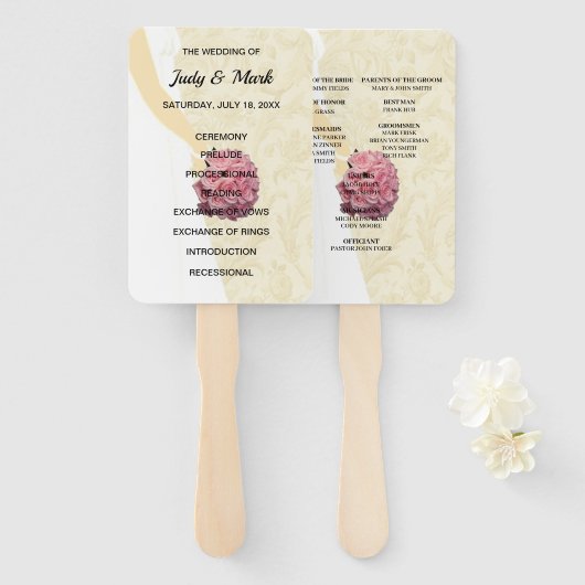 Elegant Cream Wedding Gown Programma Handwaaier (Voorkant en achterkant)