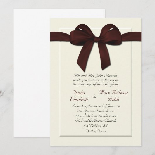 Elegant Cream Wedding Invitation Kaart (Voorkant / Achterkant)