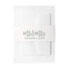 Elegant Cream White en Grey "Mr & Mrs" Wedding Uitnodigingen Wikkel