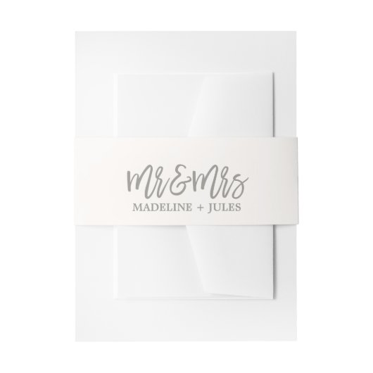 Elegant Cream White en Grey "Mr & Mrs" Wedding Uitnodigingen Wikkel (Voorkant Voorbeeld)