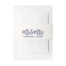 Elegant Cream White en Navy "Mr & Mrs" Wedding Uitnodigingen Wikkel