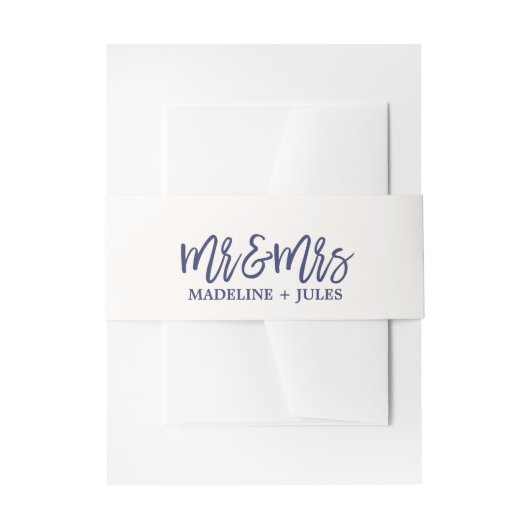 Elegant Cream White en Navy "Mr & Mrs" Wedding Uitnodigingen Wikkel (Voorkant Voorbeeld)