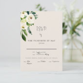 Elegant Cream White Floral Dinner Modern Font RSVP (Staand voorkant)