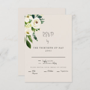 Elegant Cream White Floral Dinner Modern Font RSVP