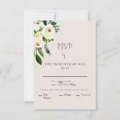 Elegant Cream White Floral Dinner Modern Font RSVP Kaartje (Voorkant)