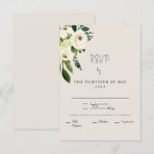 Elegant Cream White Floral Dinner Modern Font RSVP Kaartje (Voorkant / Achterkant)