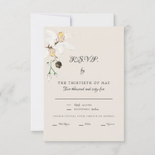Elegant Cream White Floral Dinner Script RSVP
