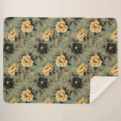 Elegant  Cream & Zwart Roos Bloemenpatroon Sherpa Deken (Voorkant (horizontaal))