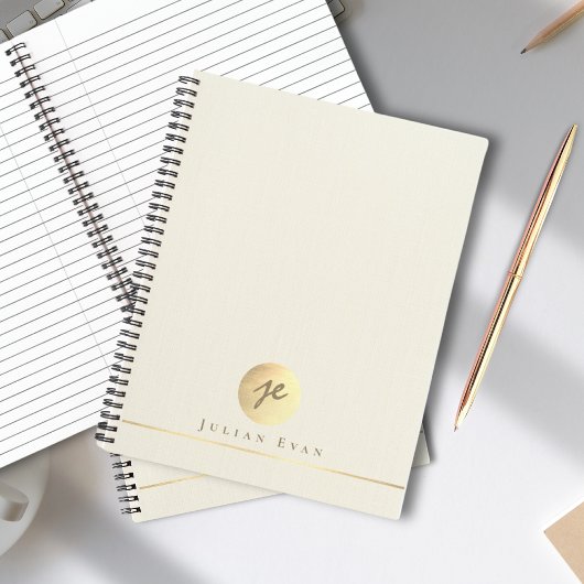 Elegant Creamy Gold Monogram Executive Spiral Notitieboek