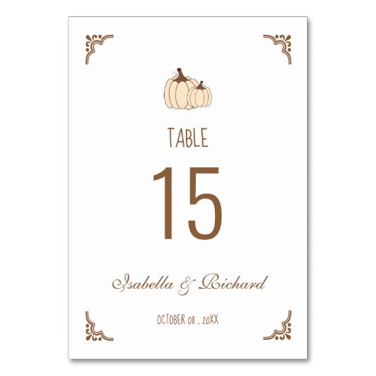 Elegant Creamy Pumpkins Fall Wedding Table Kaart (Voorkant)