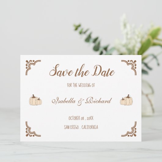 Elegant Creamy Pumpkins Flat Save the Date Kaart (Staand voorkant)