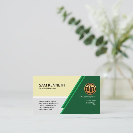 Elegant Creative Green Trapezium Slides Engineer Visitekaartje (Staand voorkant)
