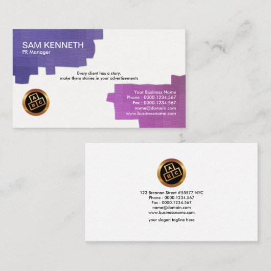 Elegant Creative Pastel blokkeert public relations Visitekaartje (Voorkant / Achterkant)