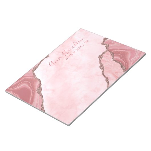 Elegant crème Blush roze geode business Notitieblok (Schuin)