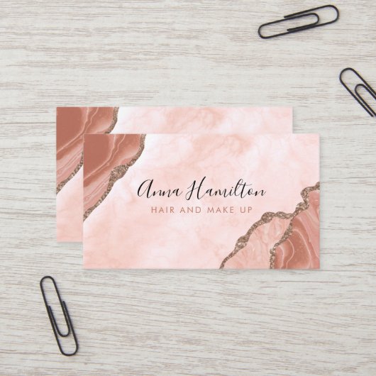 Elegant crème Blush roze geode business Visitekaartje (Voorkant / Achterkant in situ)