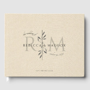 Elegant Crème Botanisch Monogram Huwelijk Gastenboek