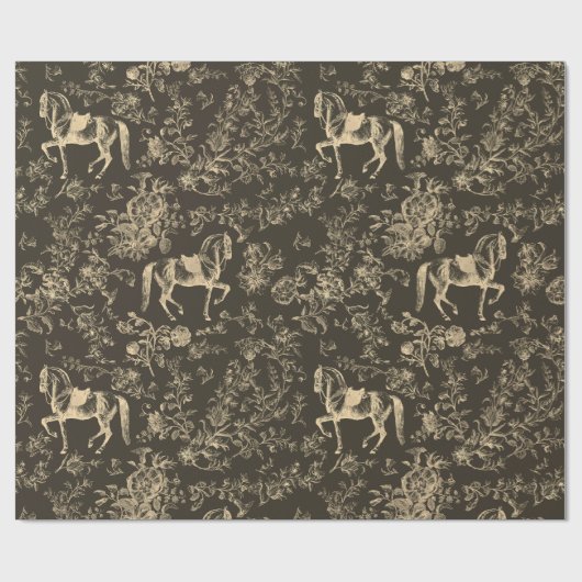 Elegant Crème Bruin Paard Bloemenpatroon Cadeaupapier (Vlak)