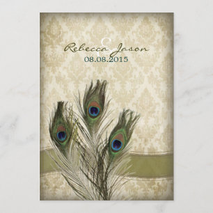 elegant  crème damask peace ock bruiloft kaart
