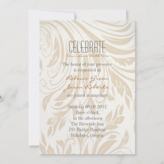 elegant  crème damask peace ock bruiloft kaart (Voorkant)