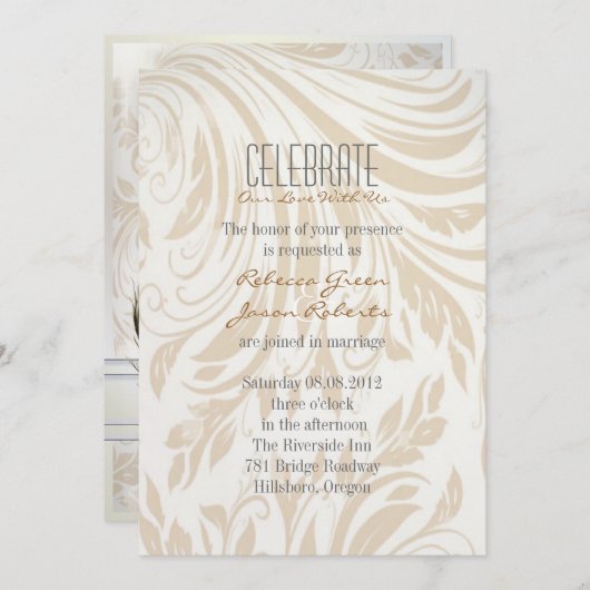 elegant  crème damask peace ock bruiloft kaart (Voorkant / Achterkant)