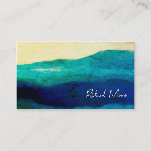 Elegant crème en blauwe grunge signatuur abstract  visitekaartje (Voorkant)