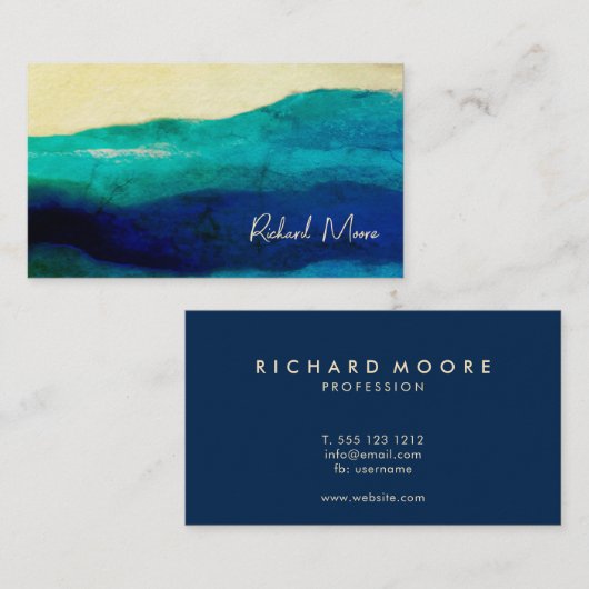 Elegant crème en blauwe grunge signatuur abstract  visitekaartje (Voorkant / Achterkant)