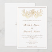 Elegant crème en goudflorale huwelijksuitnodiging kaart (Voorkant / Achterkant)