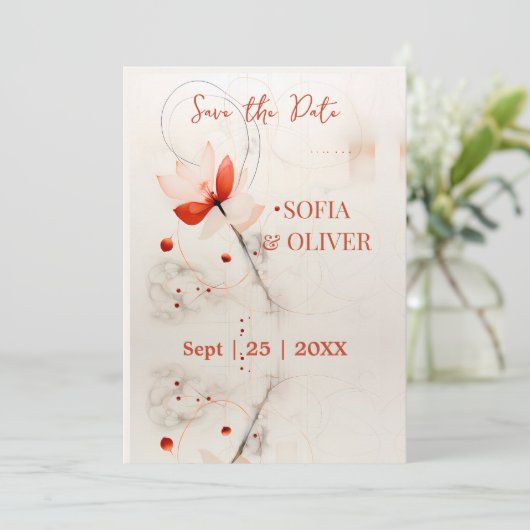 Elegant Crème en Rode Klaprozen Bruiloft Save The Date (Staand voorkant)