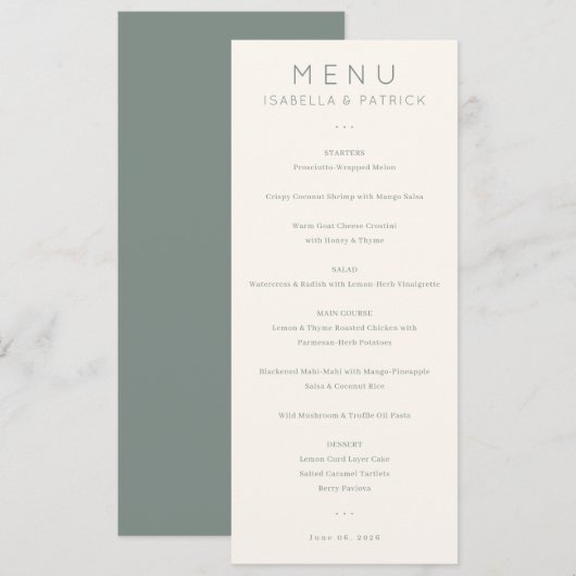 Elegant Crème Formeel Menu (Voorkant / Achterkant)