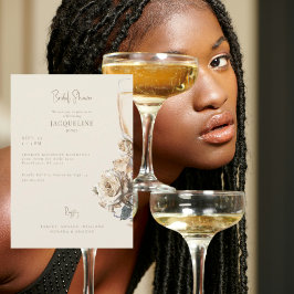 Elegant Crème Gedroogde Rozen Champagne Vrijgezell Kaart