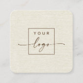 Elegant crème ivoor linnen look custom logo vierkante visitekaartje (Voorkant)