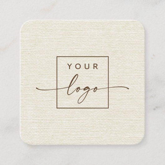 Elegant crème ivoor linnen look custom logo vierkante visitekaartje (Voorkant)