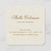 Elegant crème ivoor linnen look custom logo vierkante visitekaartje (Achterkant)