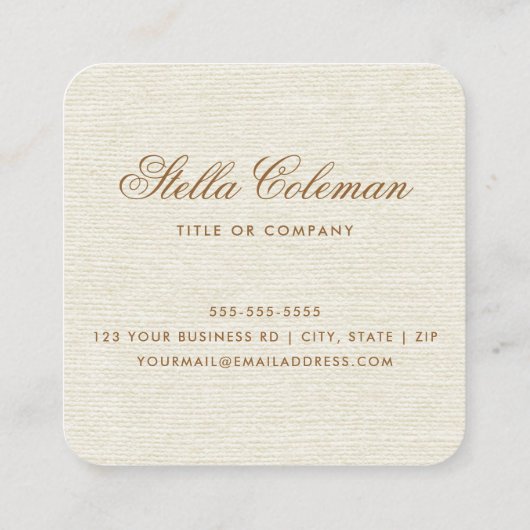 Elegant crème ivoor linnen look custom logo vierkante visitekaartje (Achterkant)