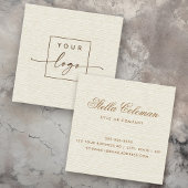 Elegant crème ivoor linnen look custom logo vierkante visitekaartje