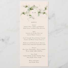Elegant crème monogram | Eucalyptus krans bruiloft Menu
