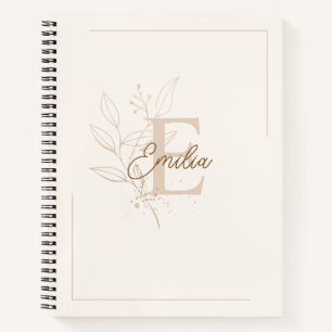 Elegant Crème Persoonlijk Schrift Monogram Bloem Notitieboek