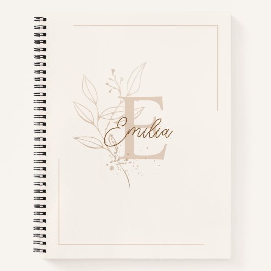 Elegant Crème Persoonlijk Schrift Monogram Bloem Notitieboek (Voorkant)