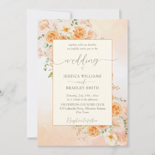 Elegant crème perzik oranje bloemen kaart (Voorkant)